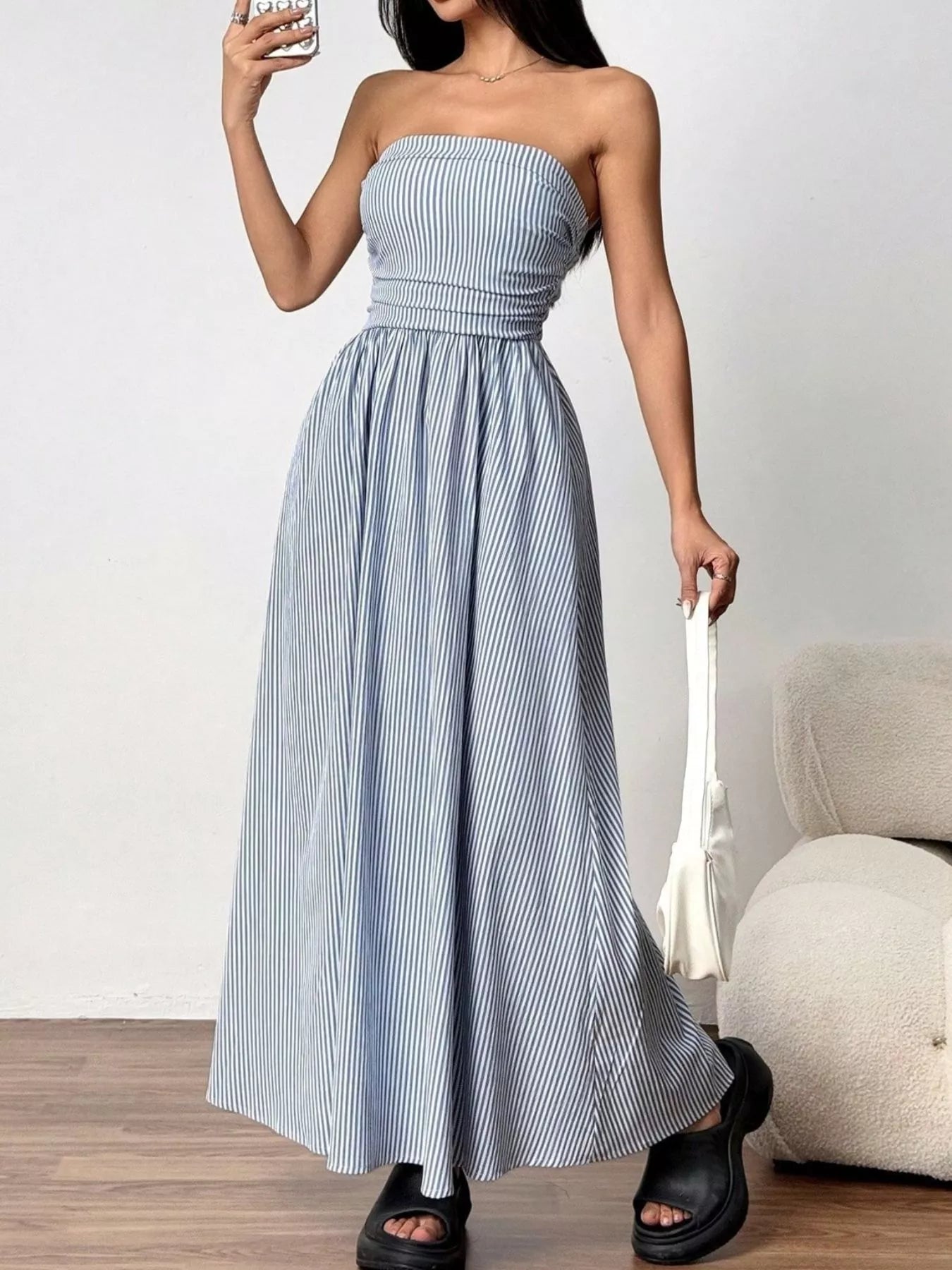 Striped Strapless Casual Maxi Dress view 3 - Shopiebay