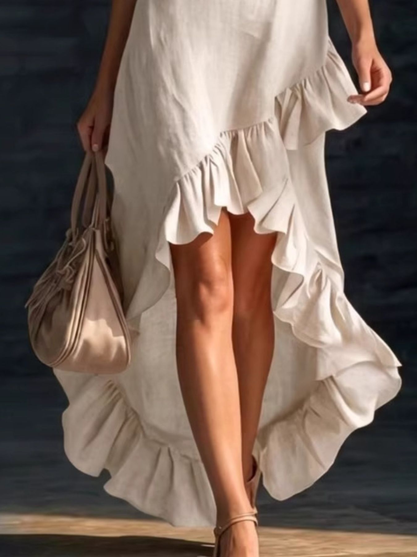Sleeveless V-Neck Ruffle Hem High-Low Dress - product image 2