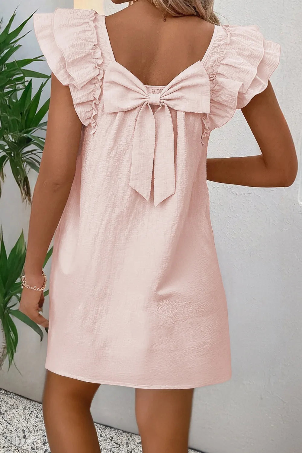 Ruffle Sleeve Bow Back Mini Dress - Shopiebay women's boutique