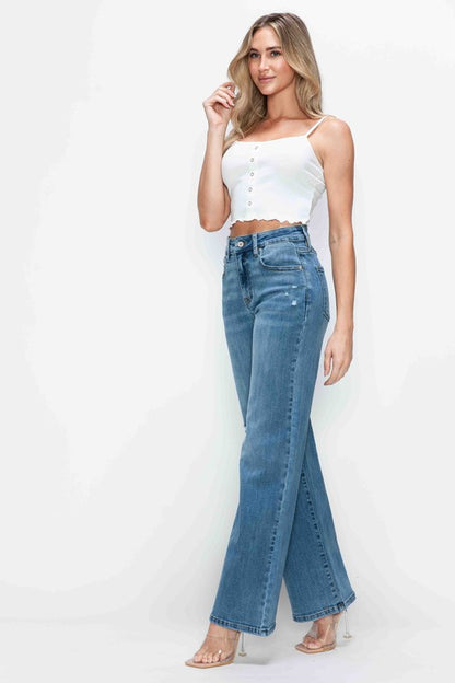 bytos Full Size High Rise Wide Leg Jeans with Pockets