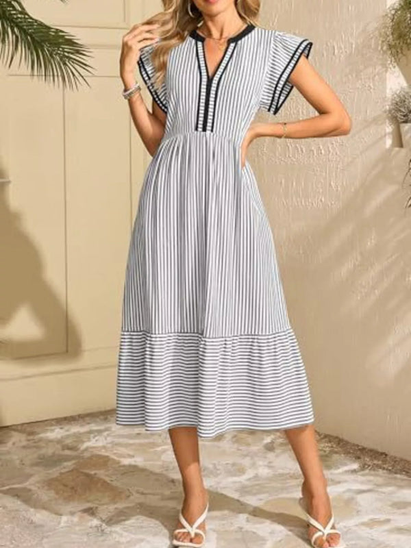 Striped Notched Ruffle Sleeve Dress - product image 9