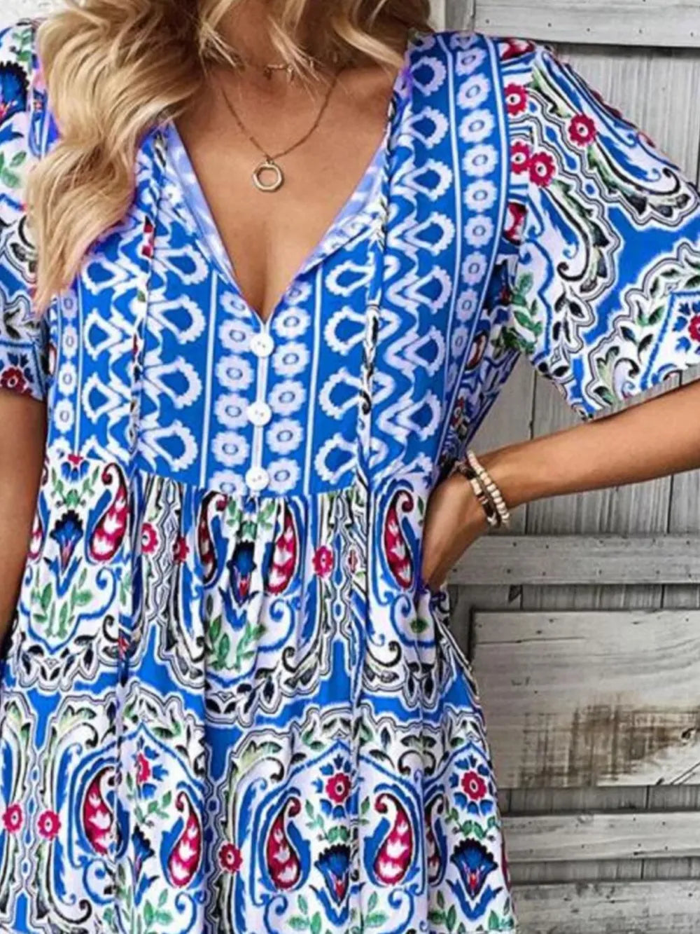Printed Tie Neck Short Sleeve Dress - product image 15