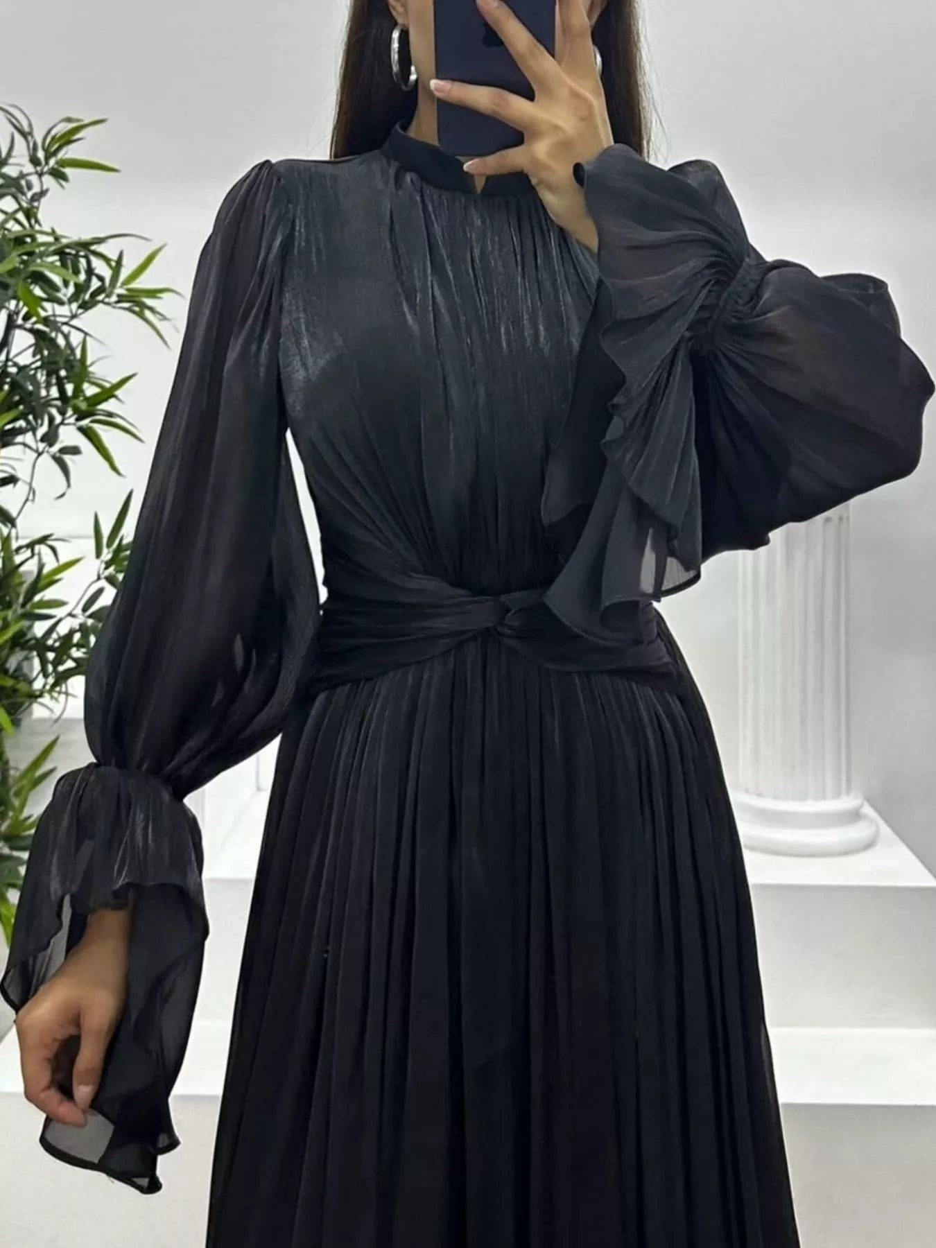 Pleated Mock Neck Long Sleeve Maxi Dress - product image 19