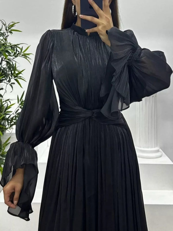 Pleated Mock Neck Long Sleeve Maxi Dress - product image 19