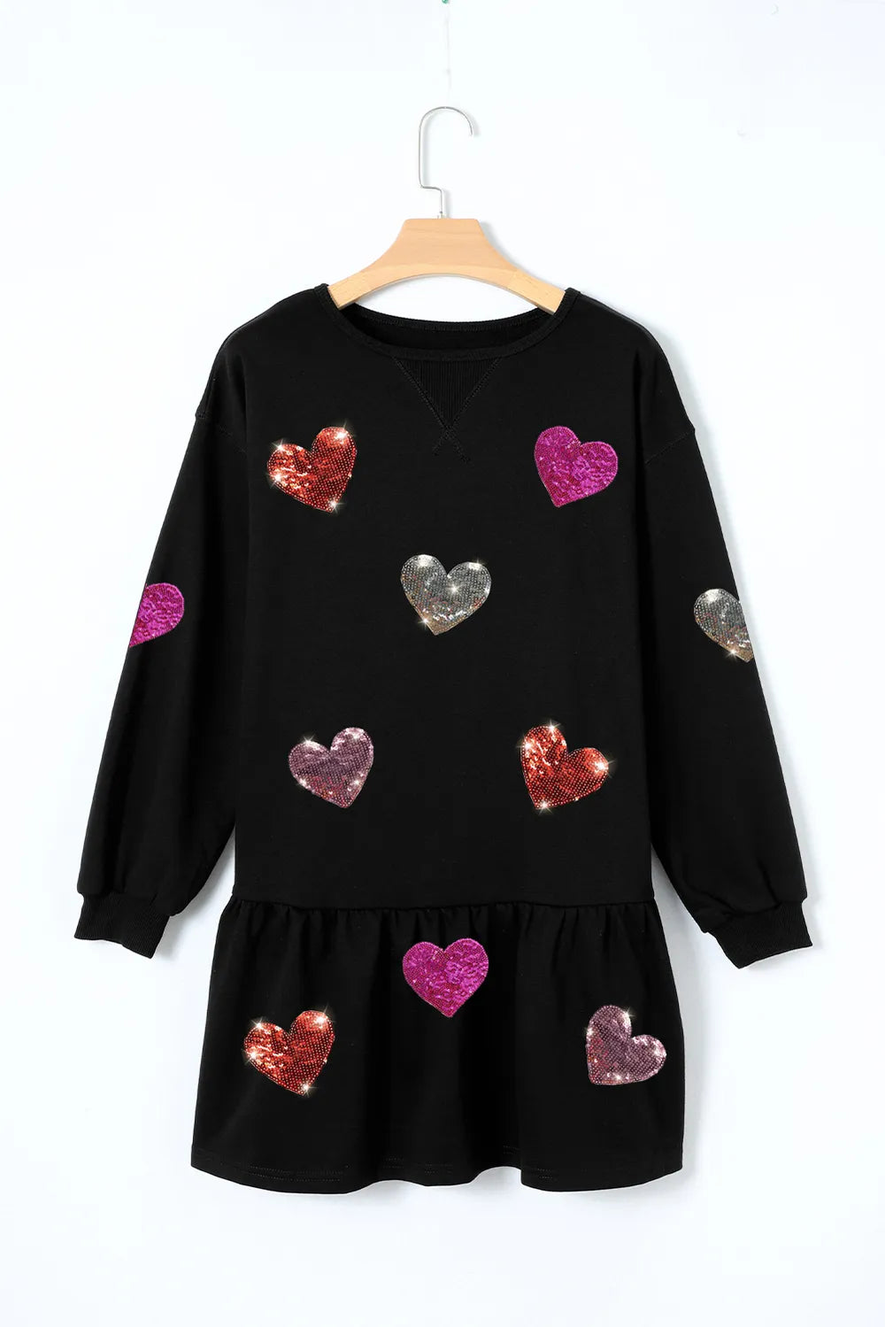 Sequin Heart Round Neck Long Sleeve Mini Dress - product image 8