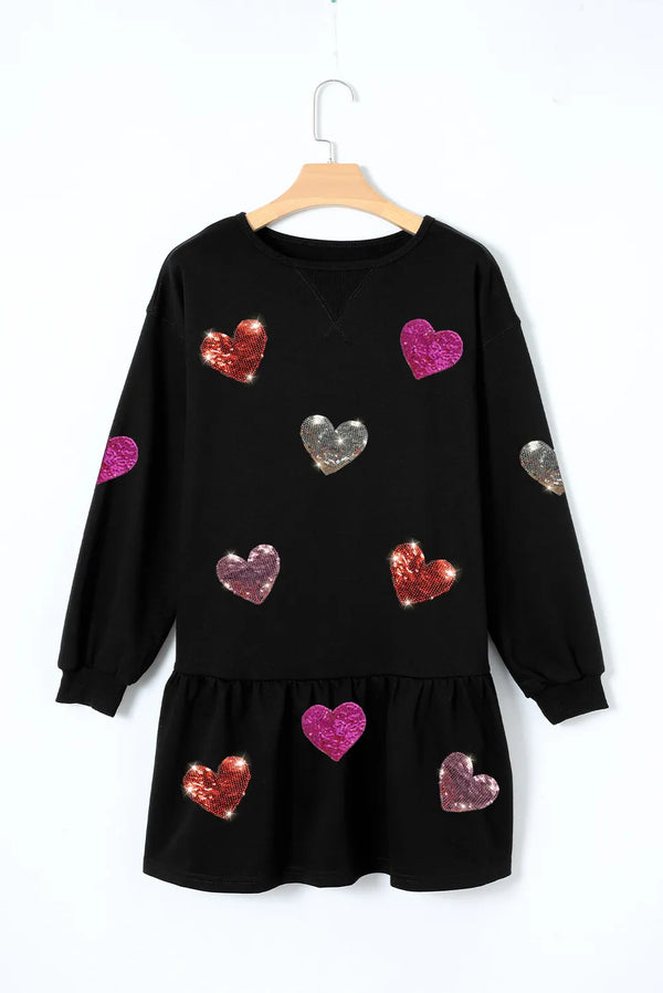 Sequin Heart Round Neck Long Sleeve Mini Dress - product image 8