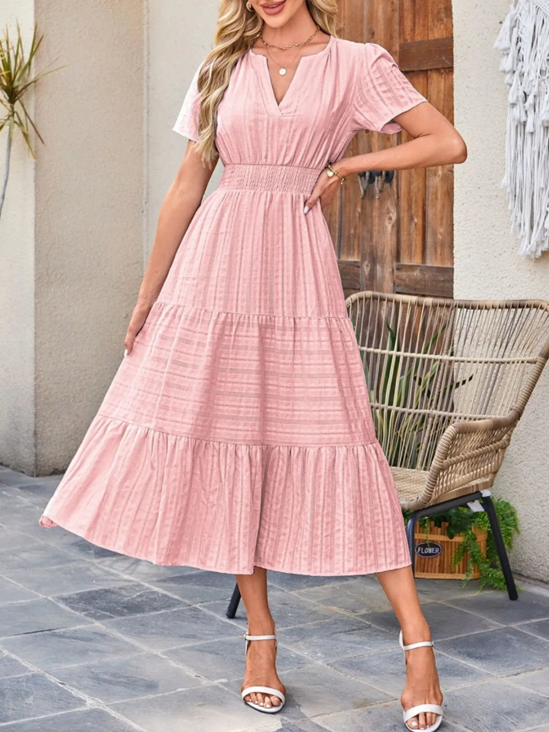 Tiered Notched Short Sleeve Dress - product image 2