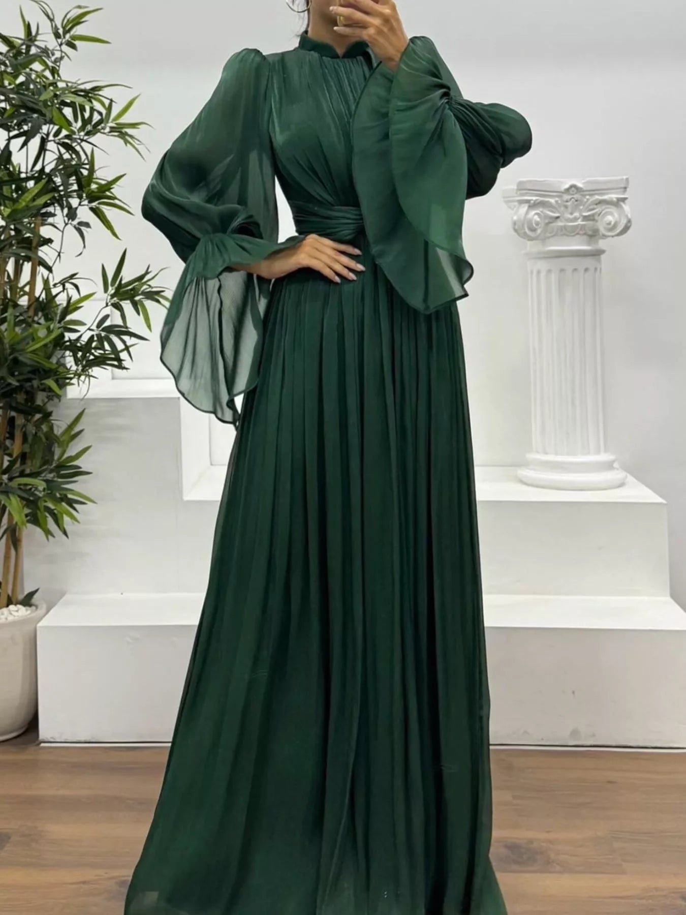 Pleated Mock Neck Long Sleeve Maxi Dress - product image 14