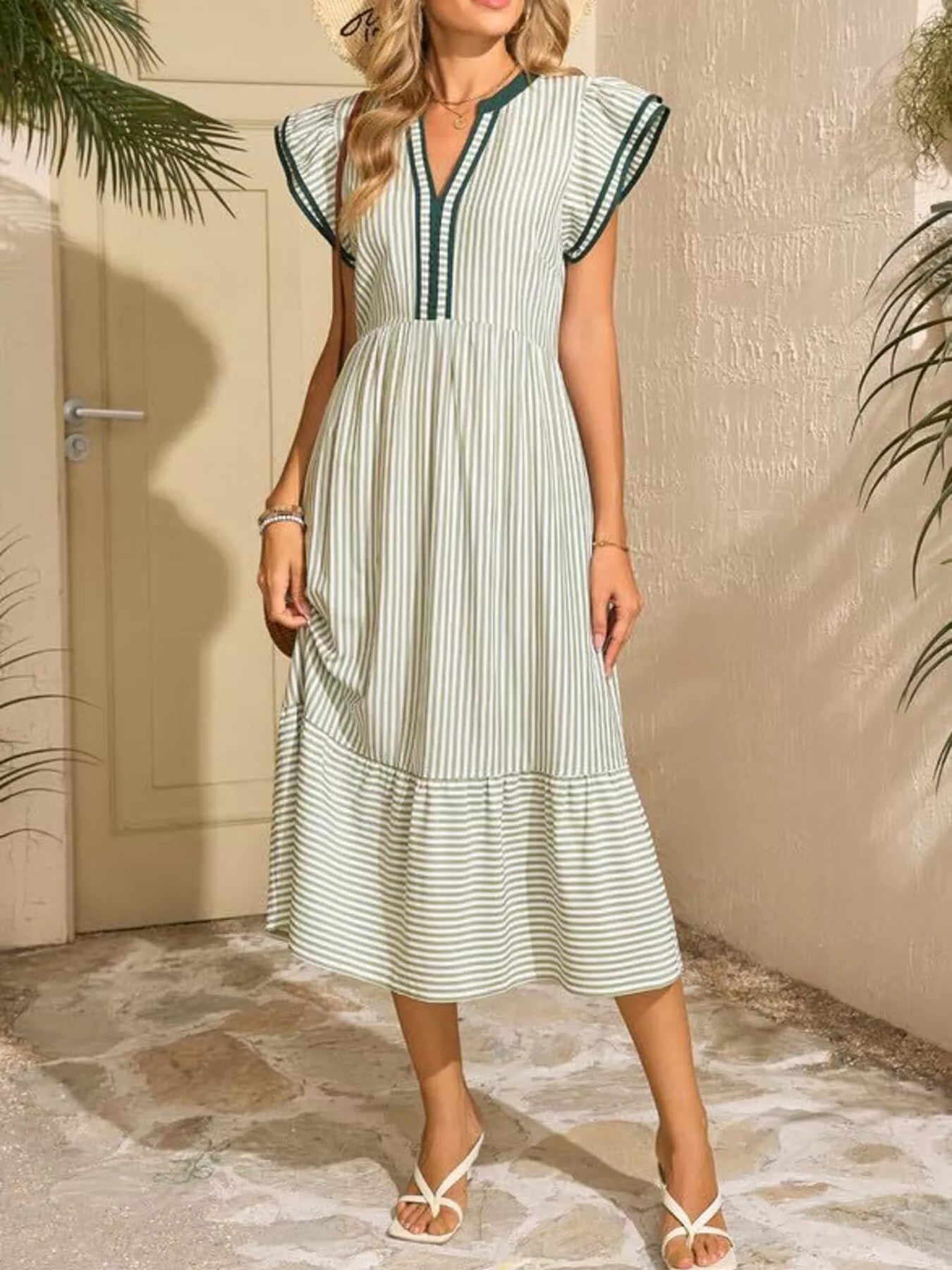 Striped Notched Ruffle Sleeve Dress - product image 14