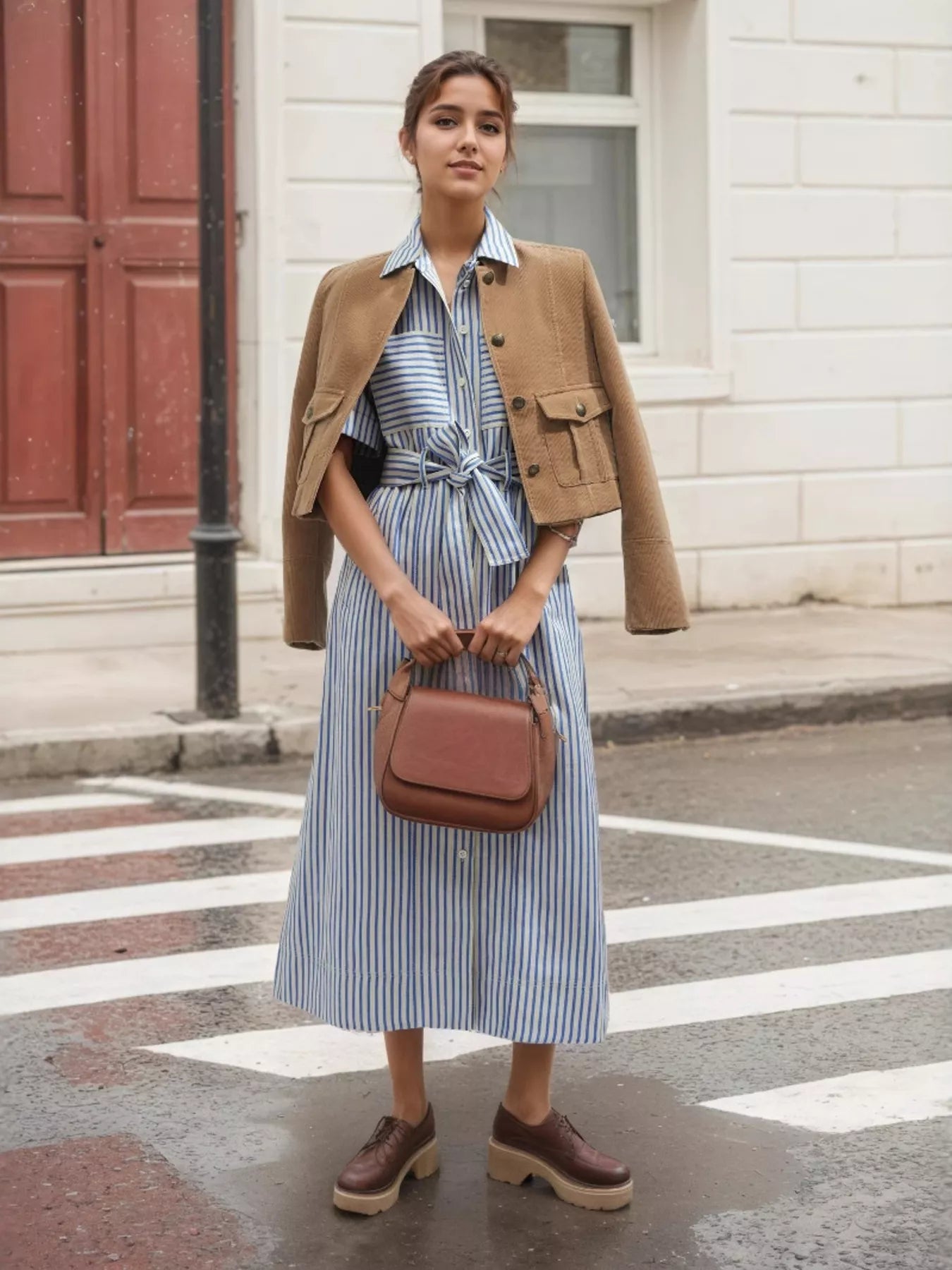 Striped Button Front Shirt Dress Main image