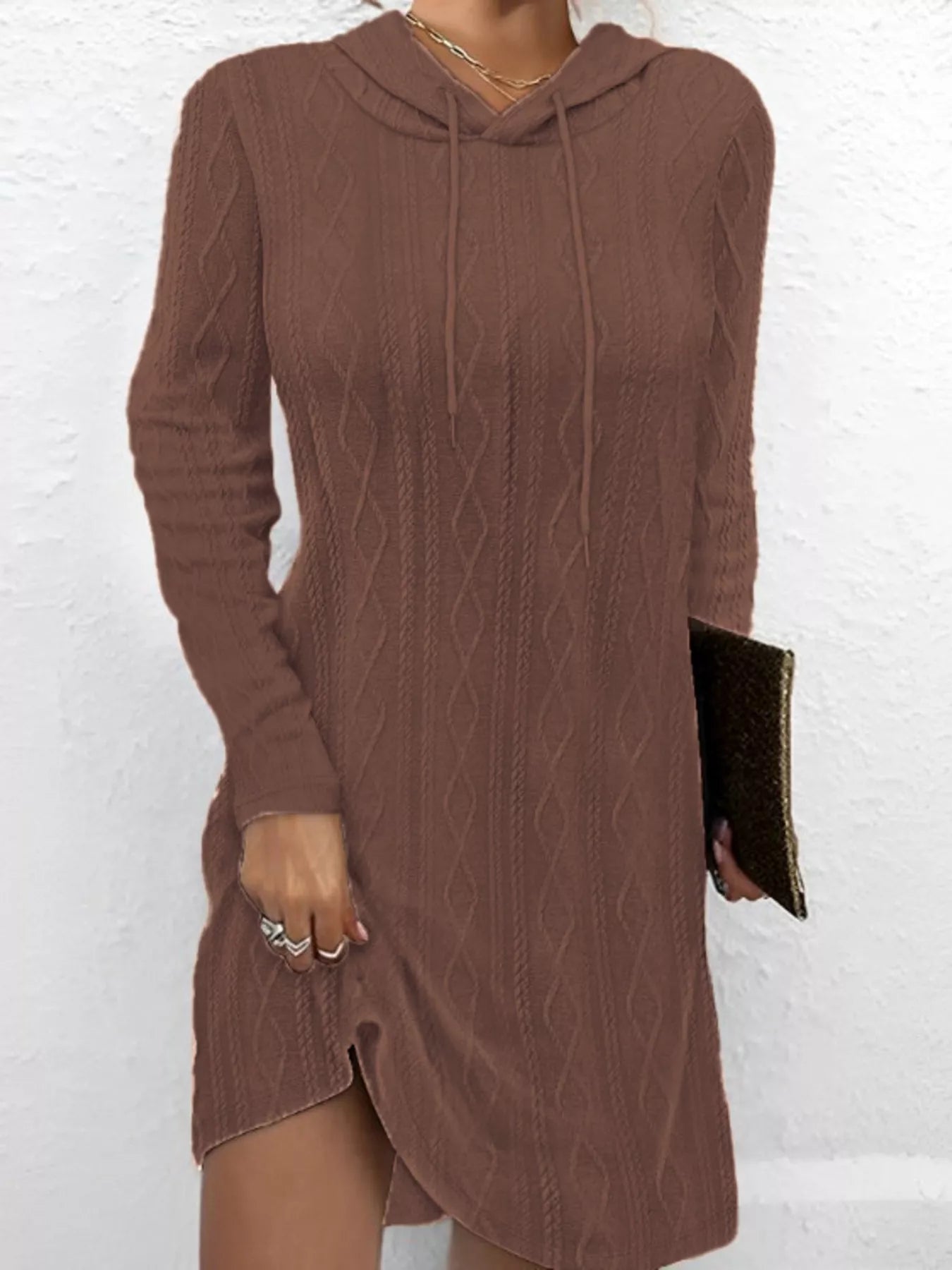 Casual Long Sleeve Hooded Knit Dress - product image 13