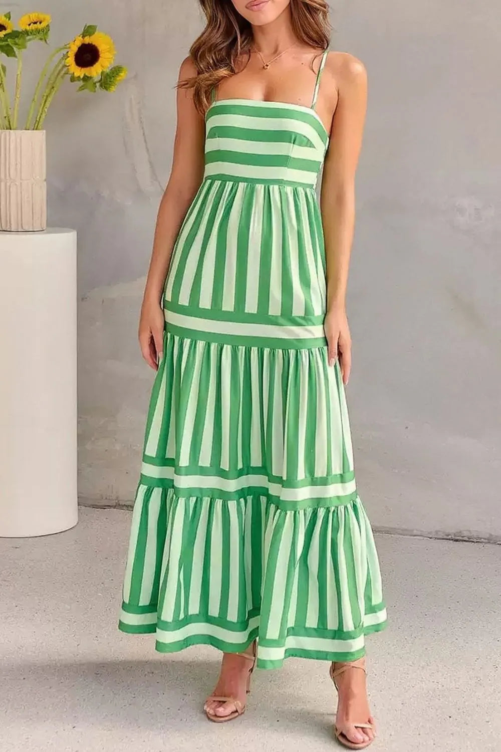 Striped Tiered Maxi Cami Dress - Shopiebay women's boutique