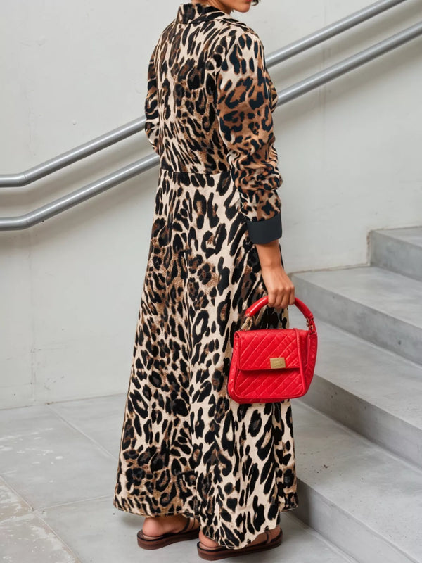 Leopard Print Long Sleeve Shirt Dress with Contrast Trim - product image 16