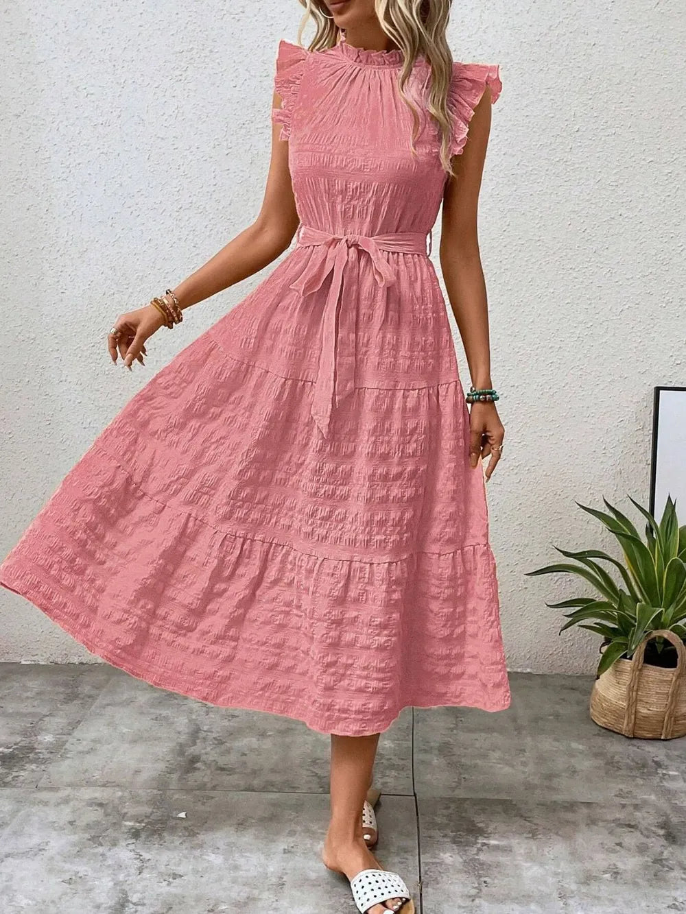 Tied Ruffled Cap Sleeve Midi Dress - product image 27