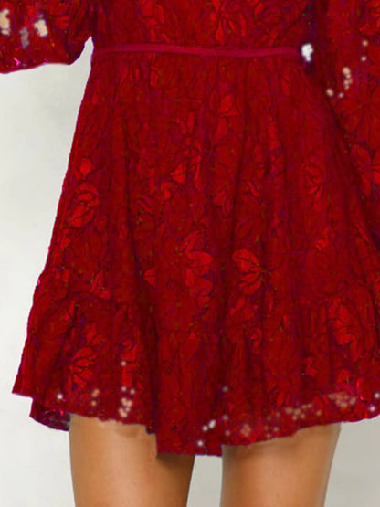 Lace V-Neck Long Sleeve Mini Dress view 7 - Shopiebay