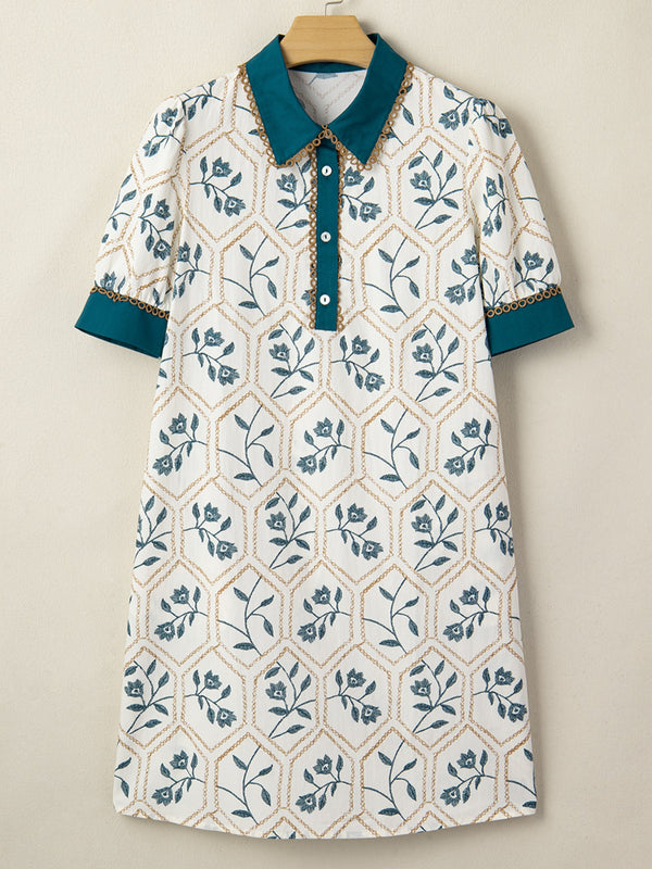 Floral Print Polo Collar Casual Mini Dress - product image 6