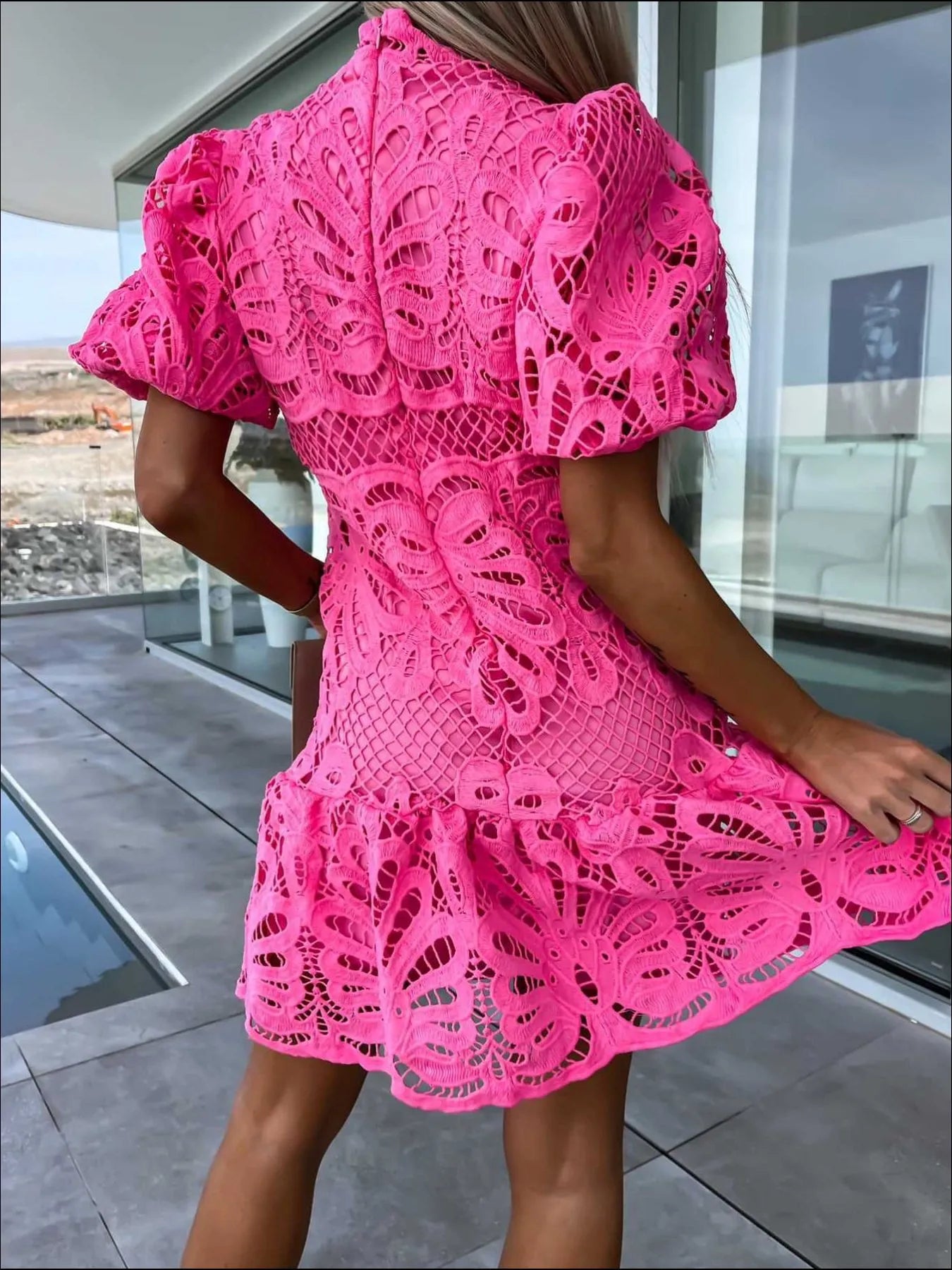 Lace Mock Neck Puff Sleeve Dress - product image 8