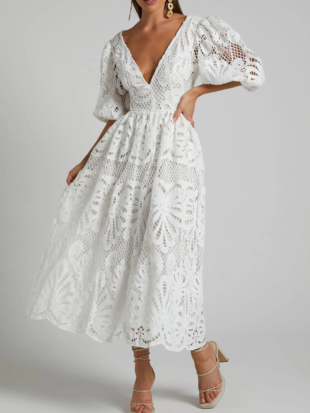 Cutout Back Lace Crochet V-Neck Dress - product image 11