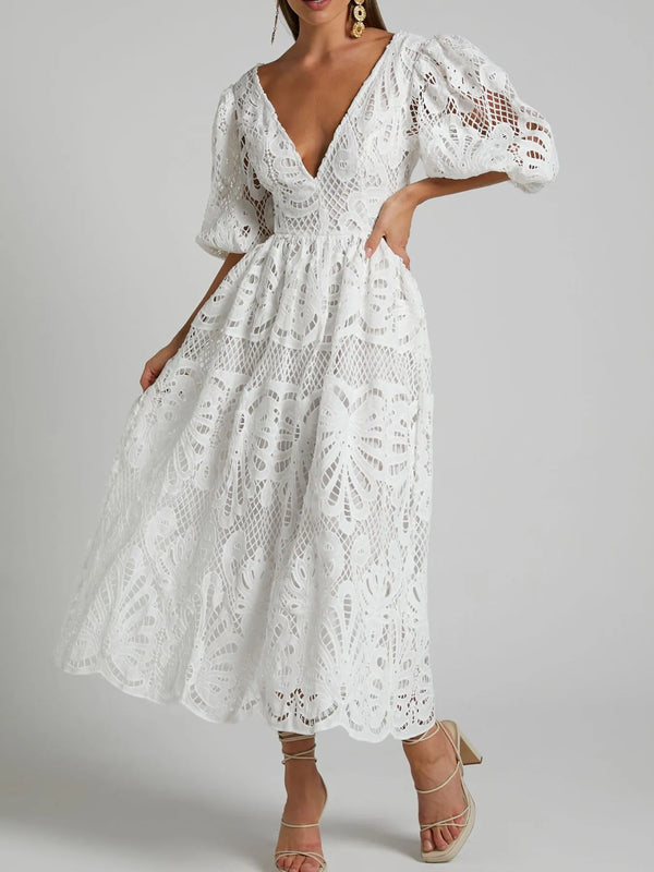 Cutout Back Lace Crochet V-Neck Dress - product image 11