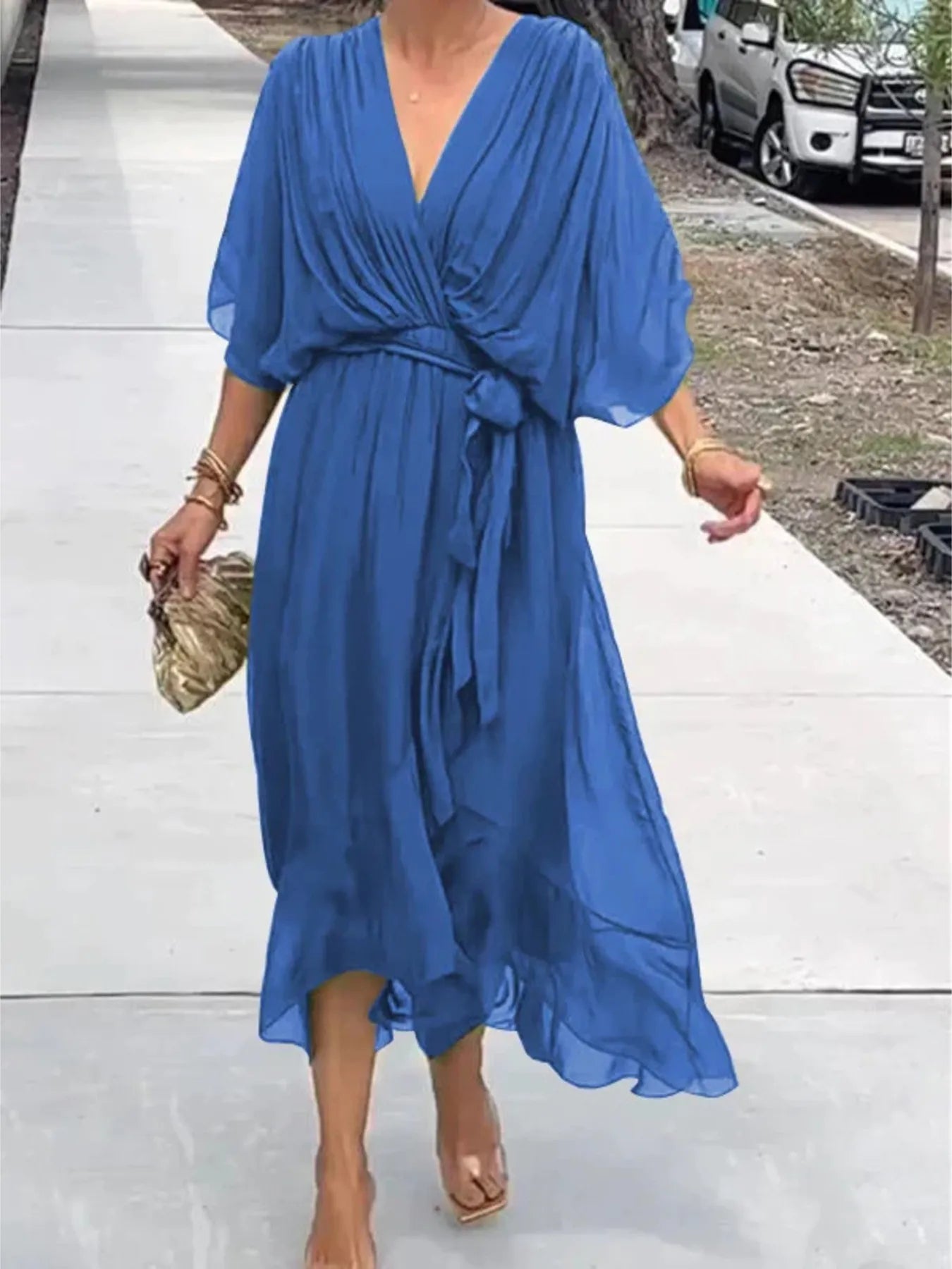 Flowy Tie Front Midi Dress with Flutter Sleeves - product image 25