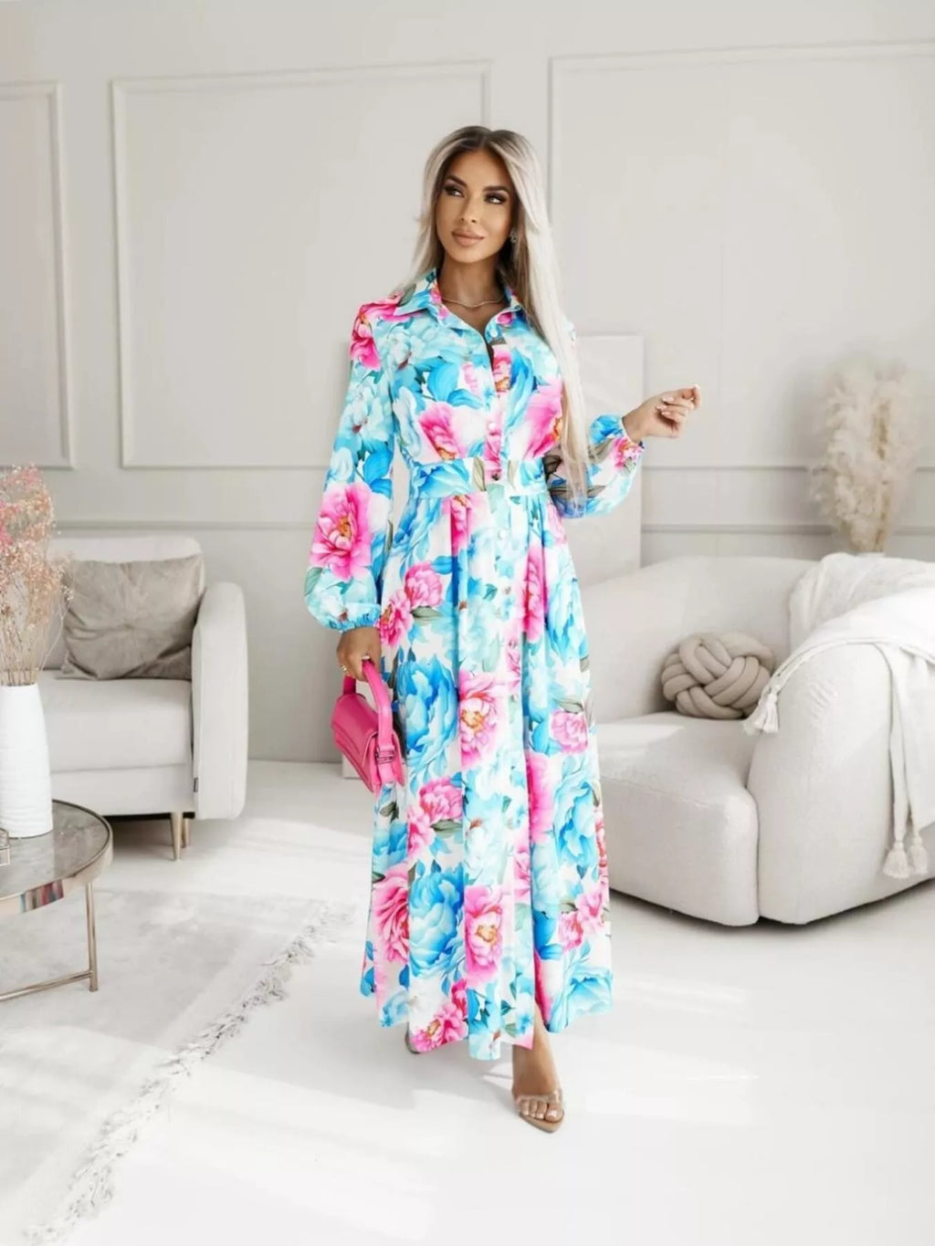 Printed Button Front Maxi Shirt Dress - product image 5