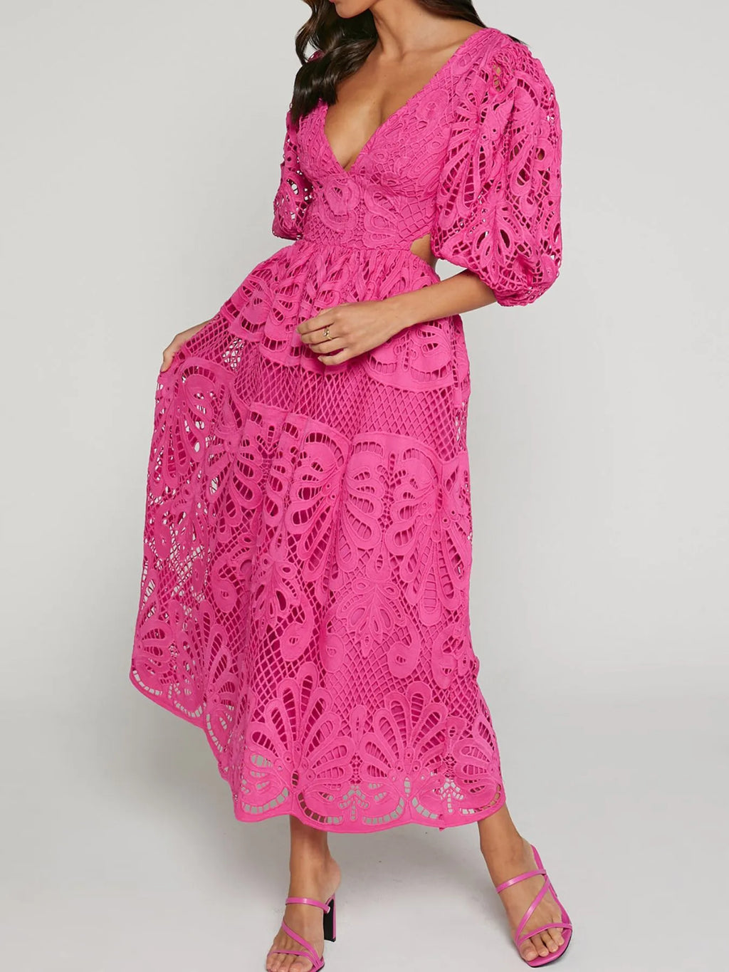 Cutout Back Lace Crochet V-Neck Dress - product image 16