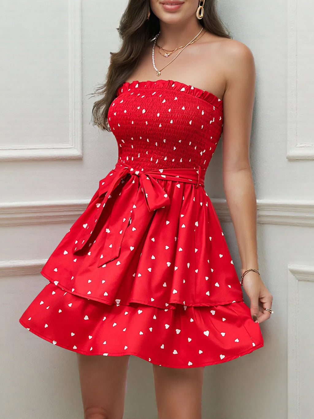 Smocked Heart Print Tube Dress - product image 5