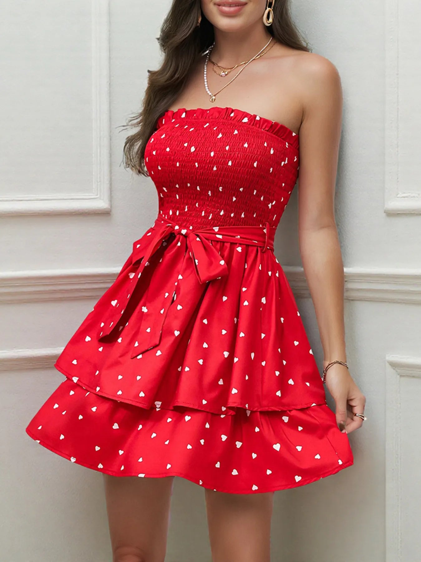 Smocked Heart Print Tube Dress - product image 5