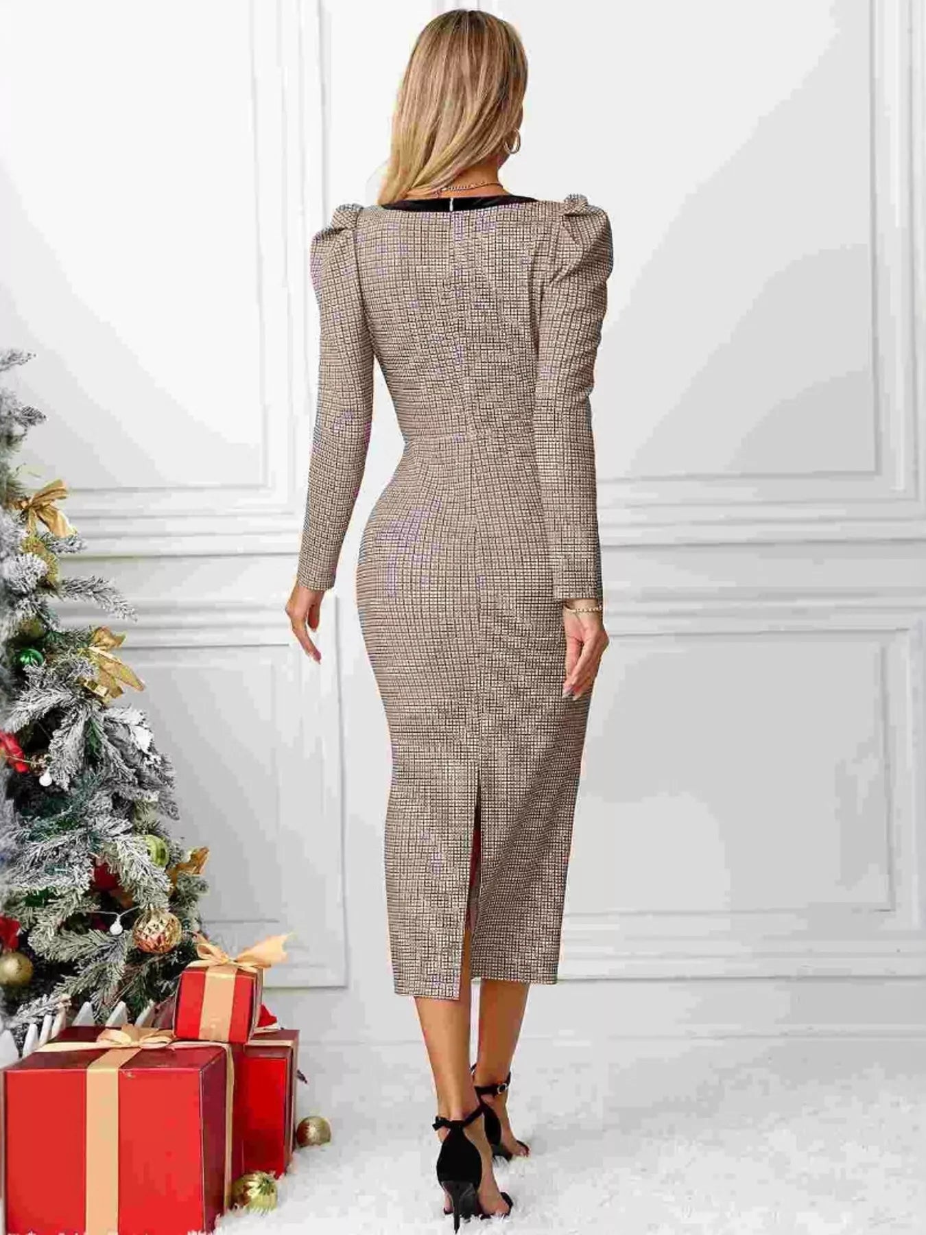 Houndstooth Bow Square Neck Dress - product image 4