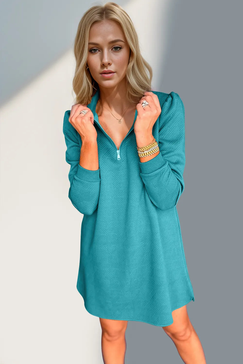 Double Take Textured Quarter Zip Long Sleeve Dress - product image 11