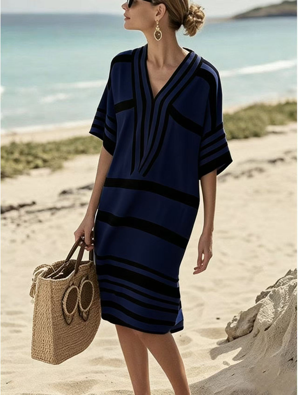 Full Size Striped Half Sleeve Midi Dress Plus Size - product image 19