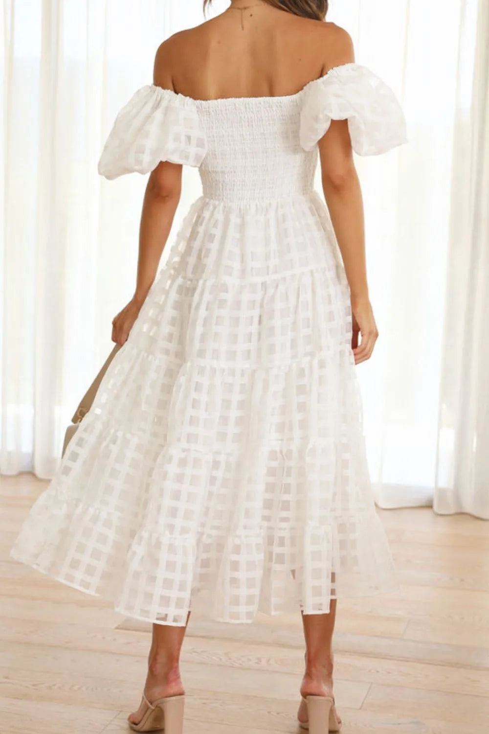 Off Shoulder Short Puff Sleeve Midi Dress - product image 16