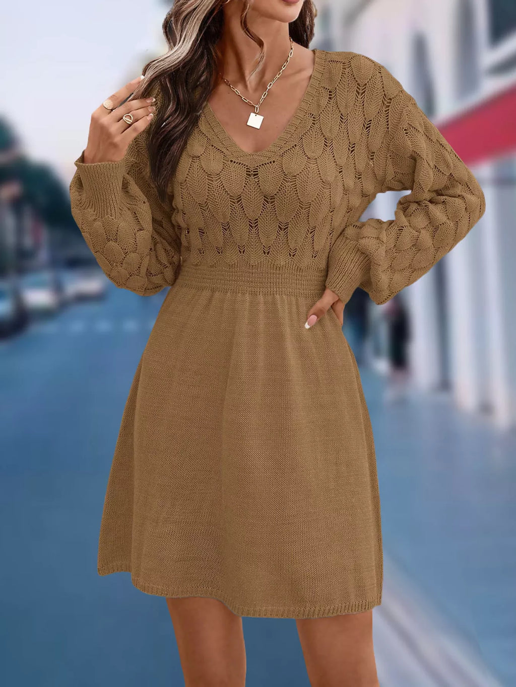V-Neck Long Sleeve Sweater Dress - product image 15