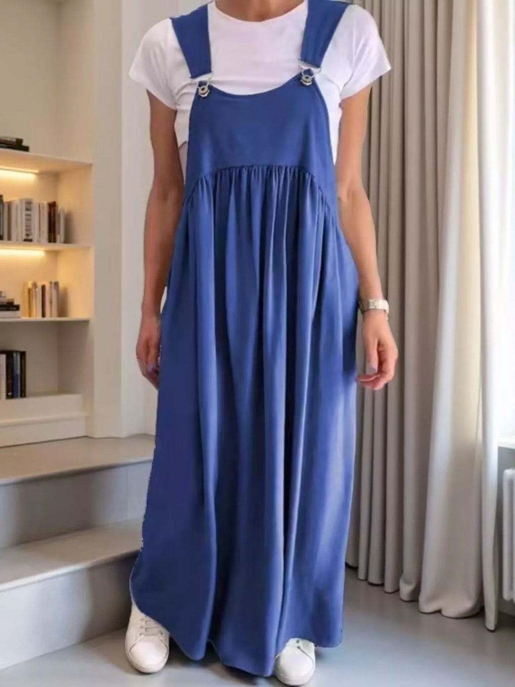 Ruched Wide Strap Overall Maxi Dress - product image 4