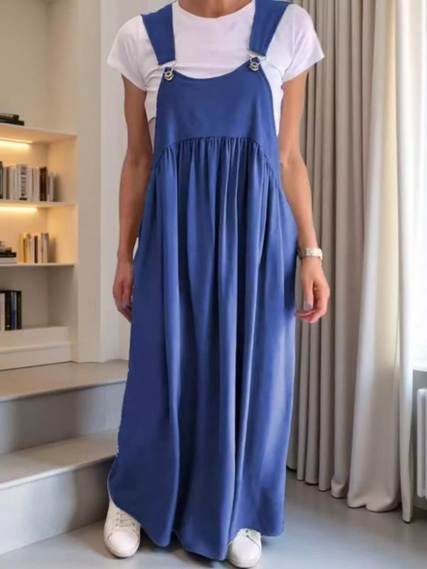 Ruched Wide Strap Overall Maxi Dress - product image 4
