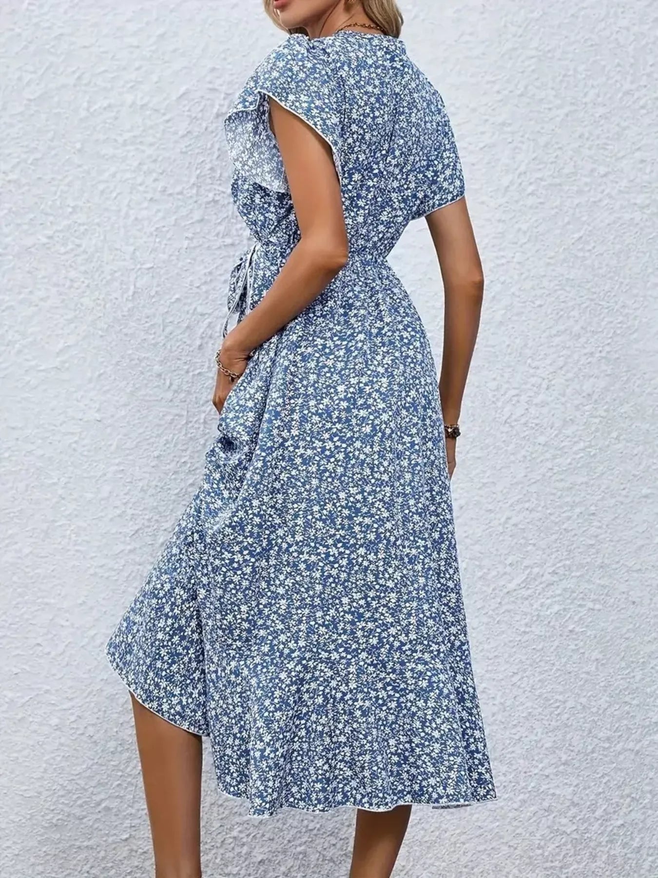 Floral Print Ruffle Hem Wrap Midi Dress view 2 - Shopiebay