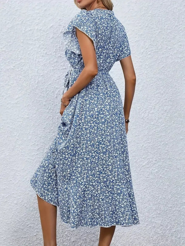 Floral Print Ruffle Hem Wrap Midi Dress - product image 2