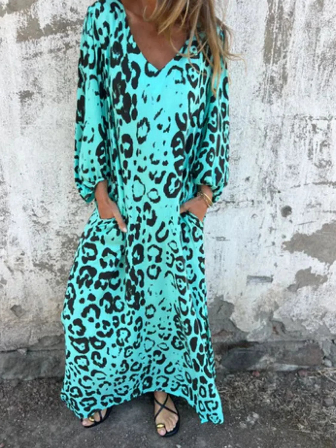 Printed V-Neck Dress with Pockets - product image 19