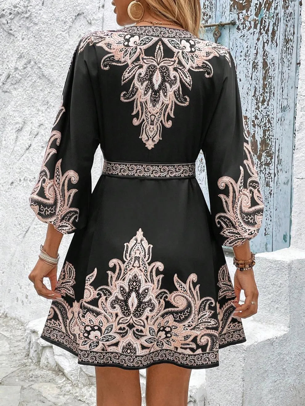 Paisley V-Neck 3/4 Sleeve Mini Dress - product image 14