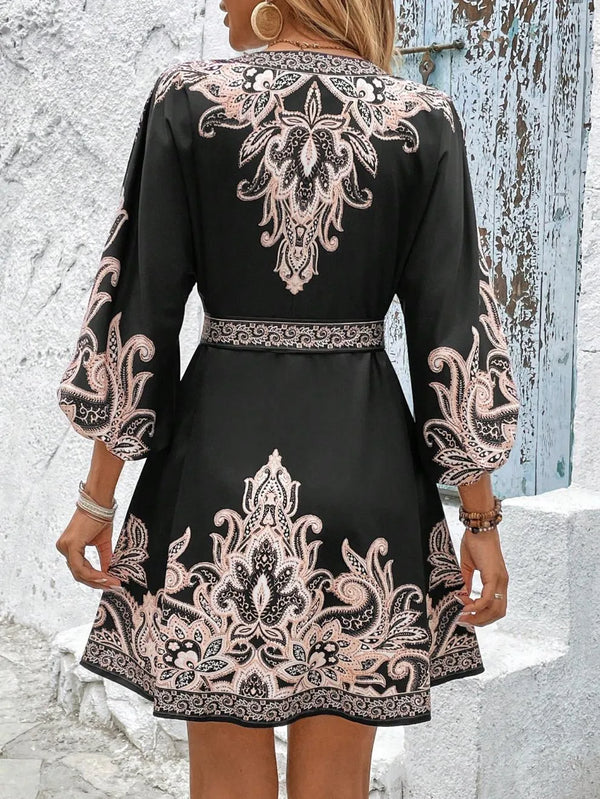 Paisley V-Neck 3/4 Sleeve Mini Dress - product image 14