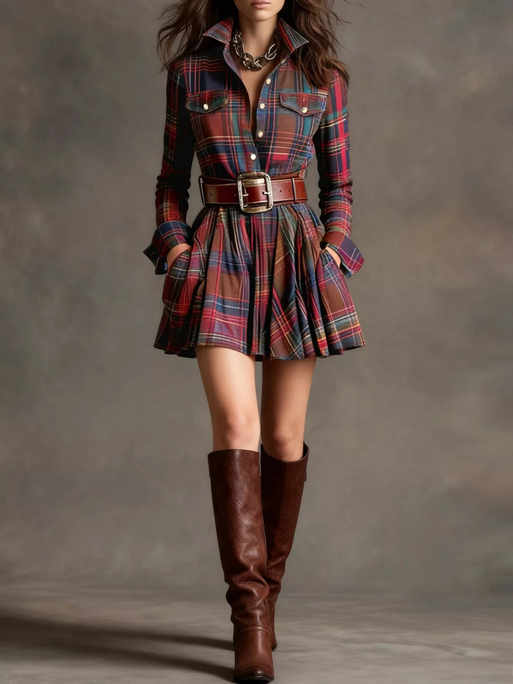 Plaid Long Sleeve Shirt Dress - product image 2