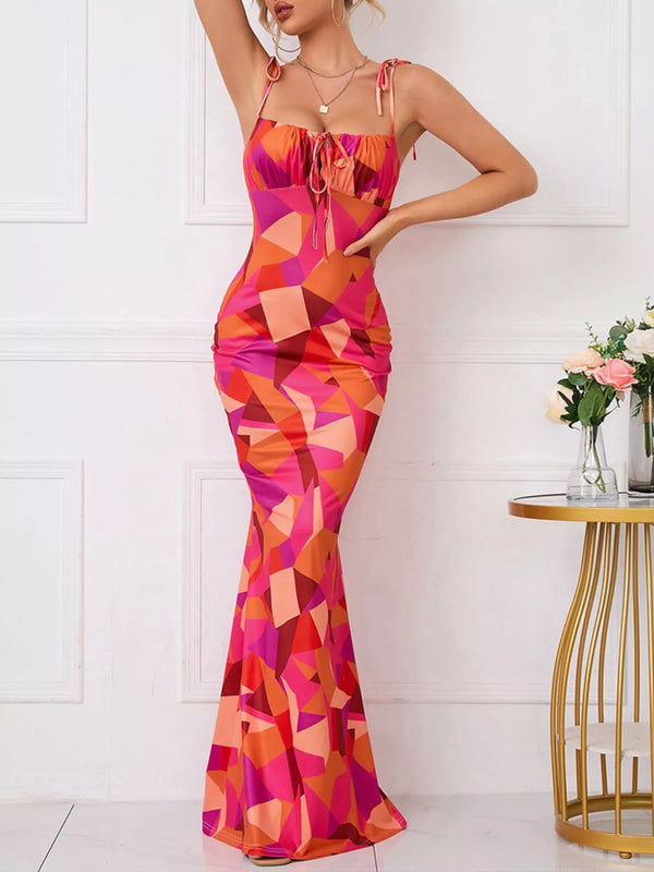 Floral Print Tie Strap Bodycon Maxi Dress - product image 6