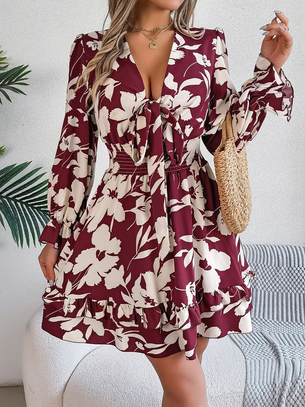 Tied Ruffled Printed Long Sleeve Dress - product image 8