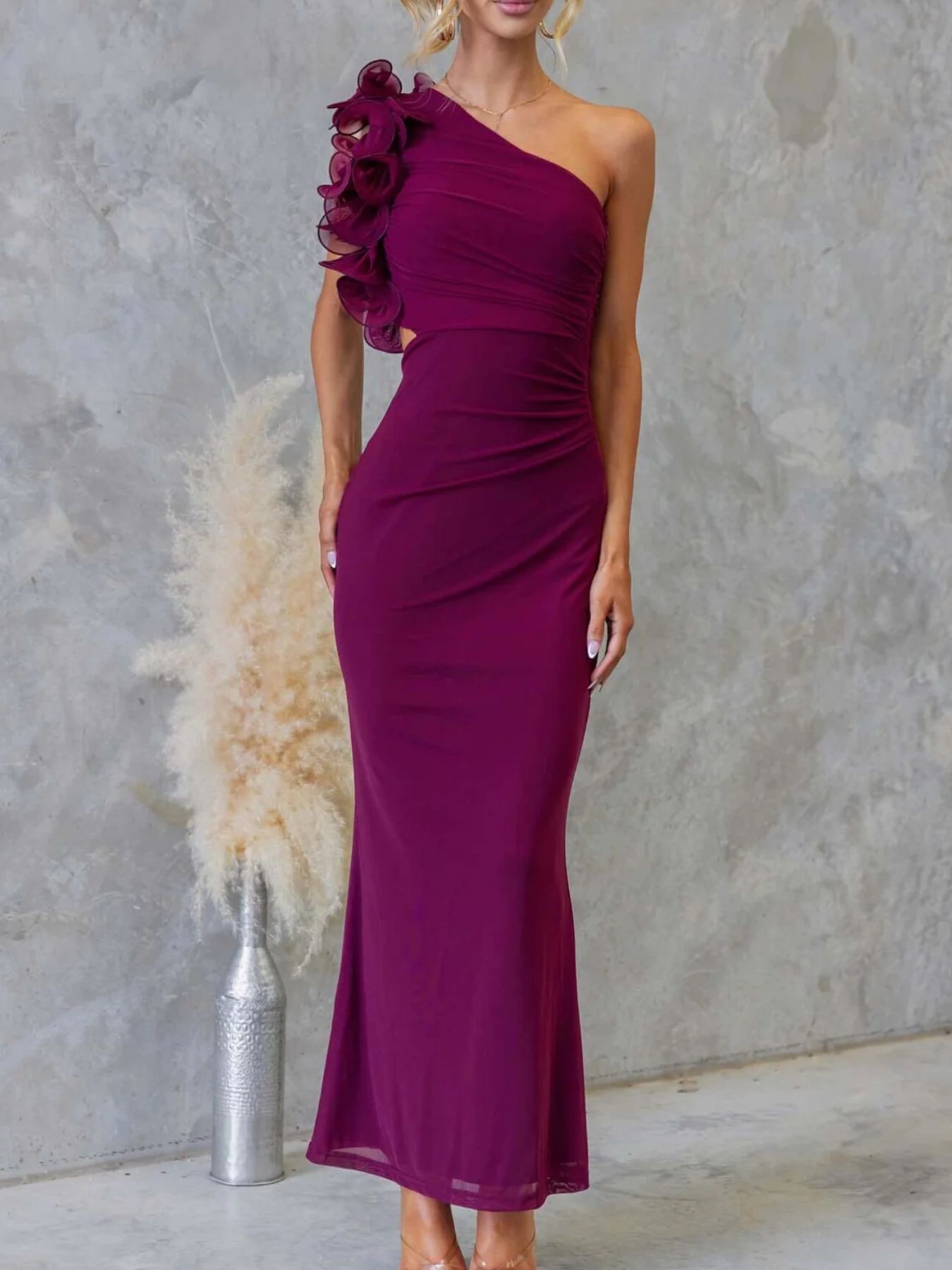 One-Shoulder Floral Trim Sleeveless Maxi Dress - product image 34