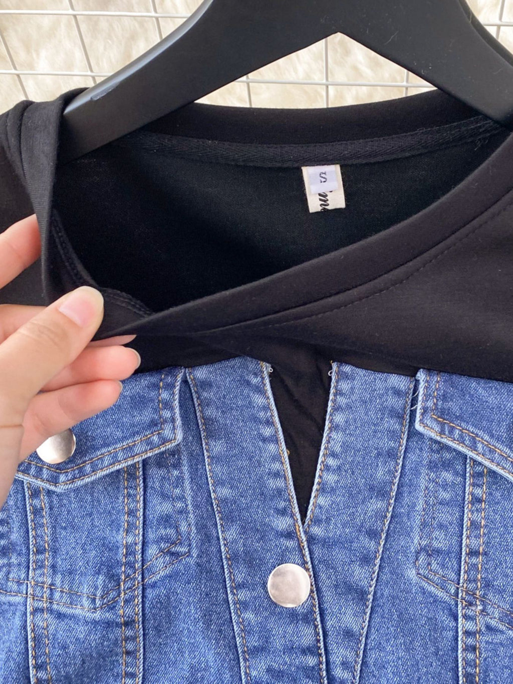 Full Size Denim Patchwork Short Sleeve Slit Back Dress Plus Size - product image 11