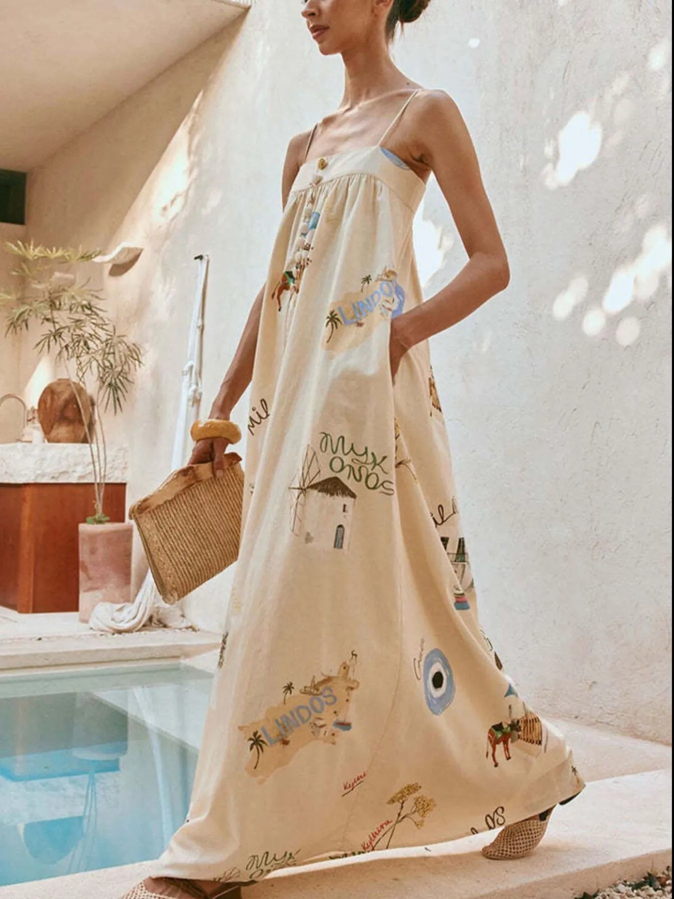 Bohemian Print Cami Maxi Dress with Pockets Secondary image