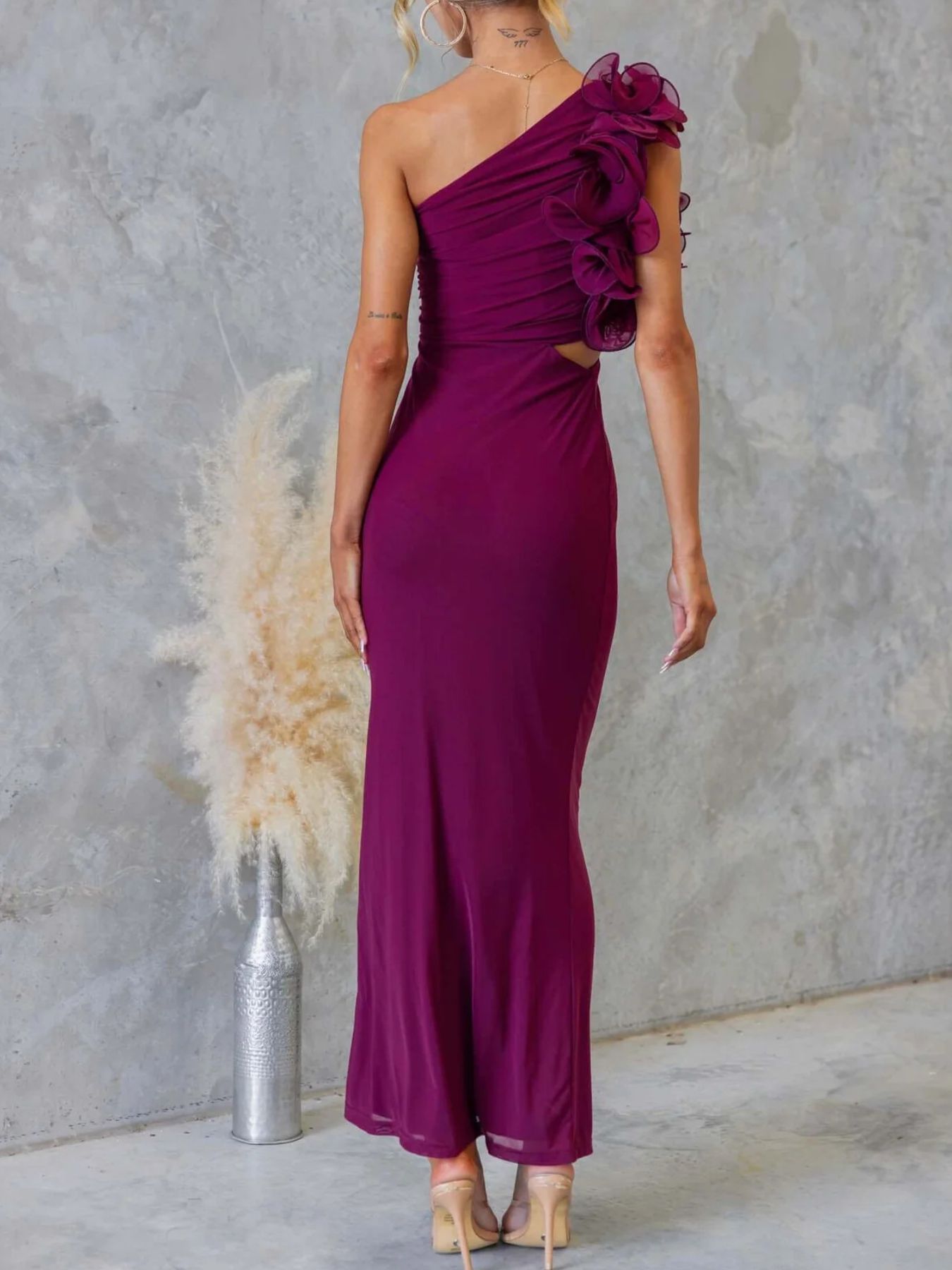 One-Shoulder Floral Trim Sleeveless Maxi Dress - product image 36
