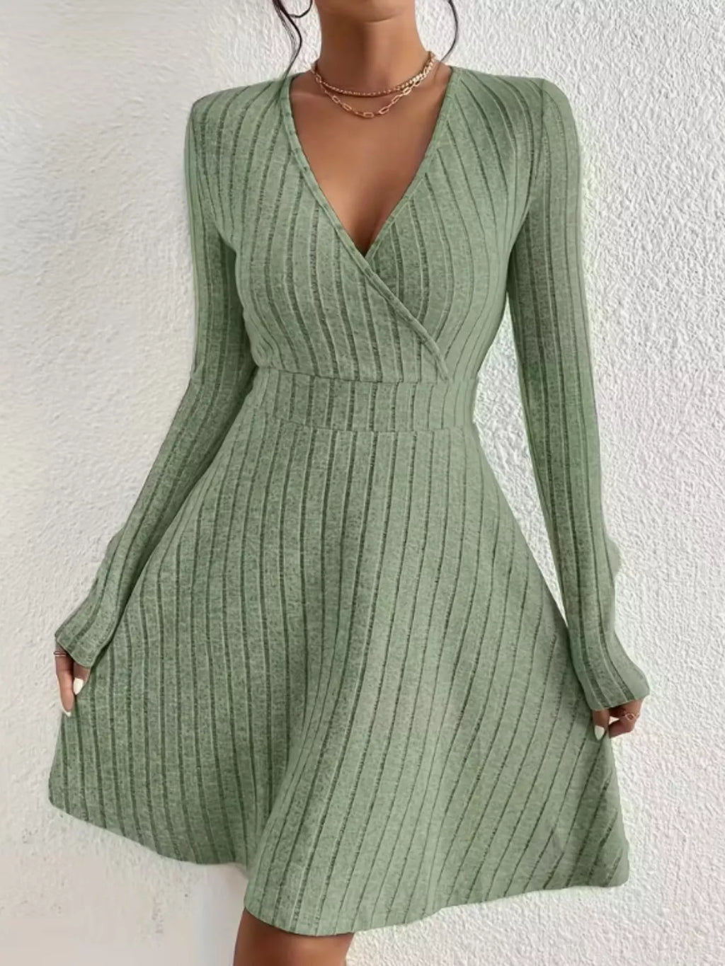 Ribbed Knit Wrap Mini Dress - product image 18