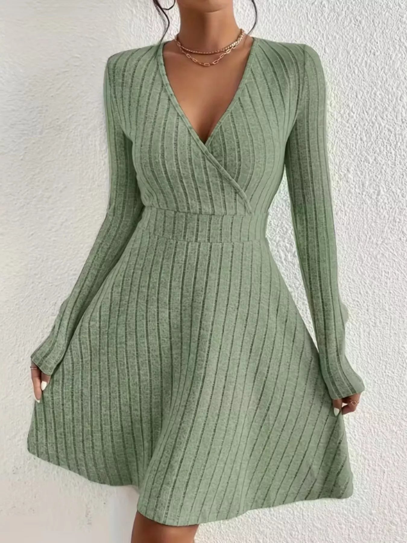 Ribbed Knit Wrap Mini Dress - product image 18