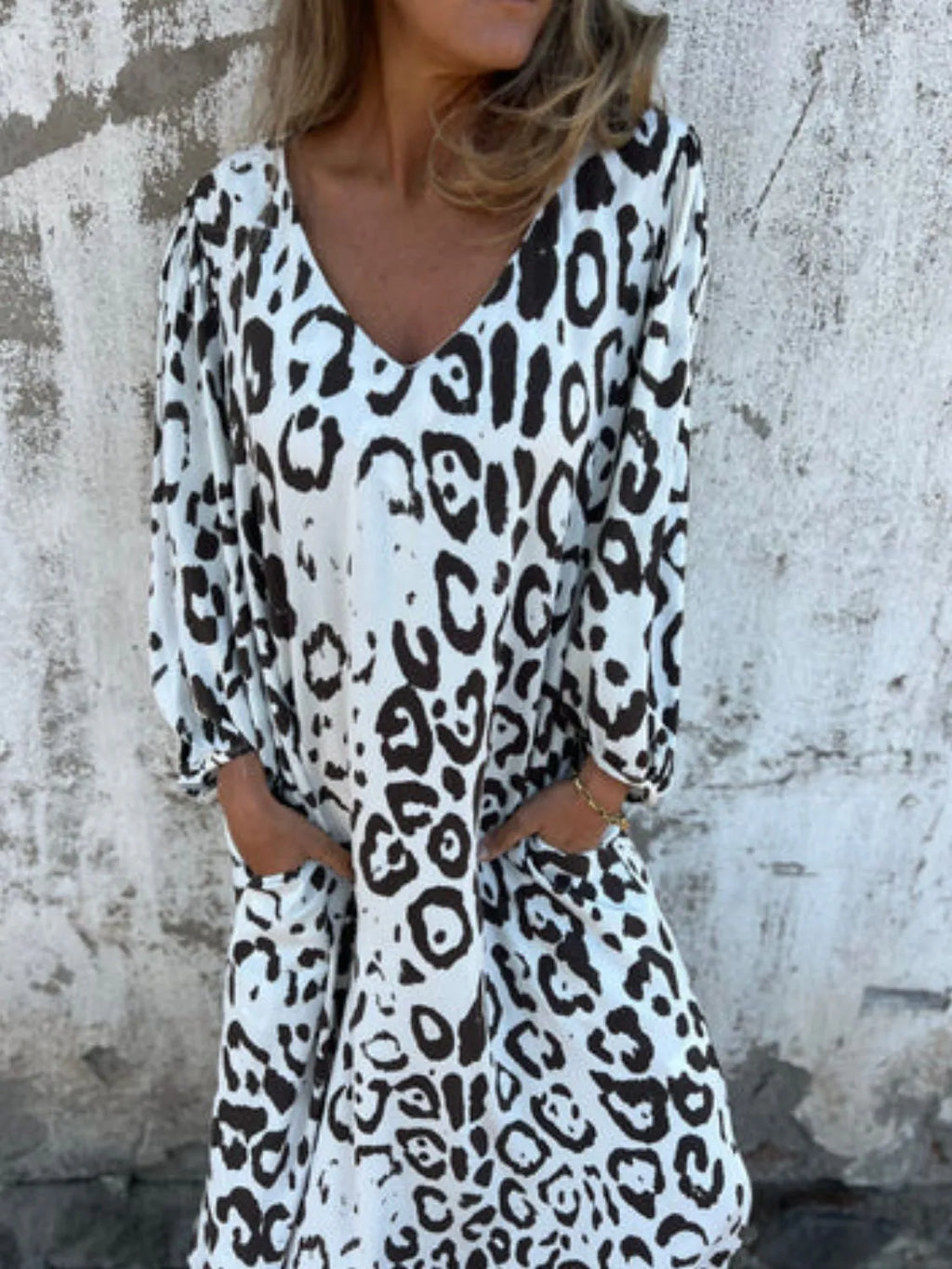 Printed V-Neck Dress with Pockets - product image 17